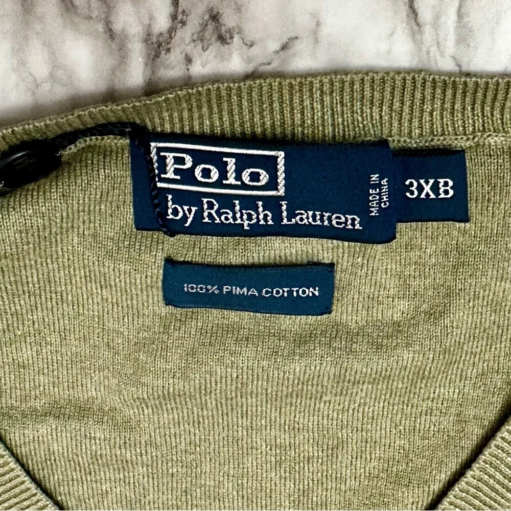 Polo Ralph Lauren Men Sz 3XB Green 100% Pima Cotton Golf Sweater Vest Preppy RL